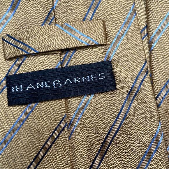 NWOT JHANE BARNES 100% Silk Handmade Gold Blue Striped Mens Neck Tie 4x60 - Picture 2 of 4
